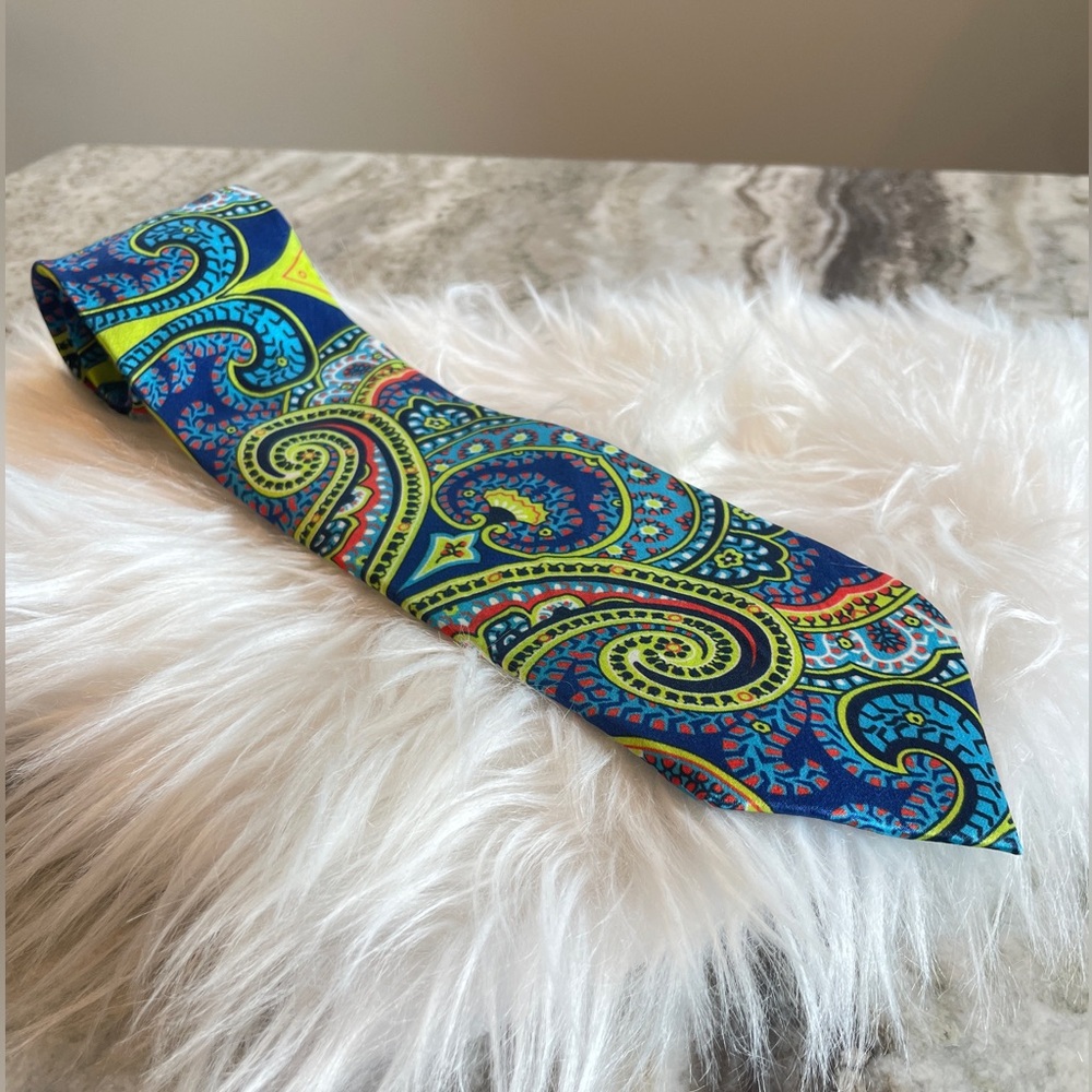 Bugatchi Paisley Silk Tie in Blue and Yellow